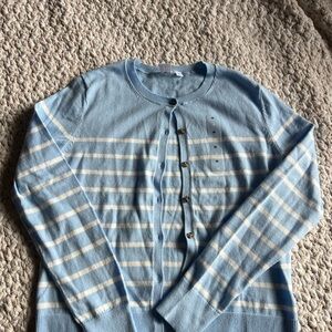 GAP Light Blue and White Striped Cardigan